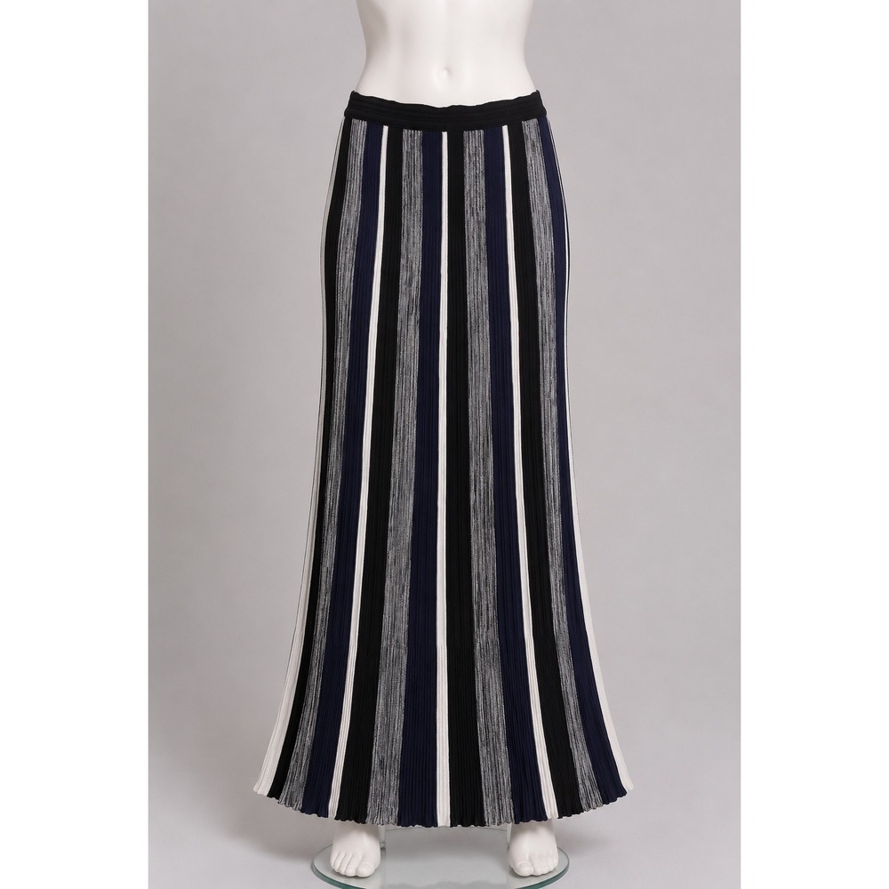 BB Dakota Womens Striped Knit Maxi Skirt Black Navy Blue White Size Small - Picture 1 of 4